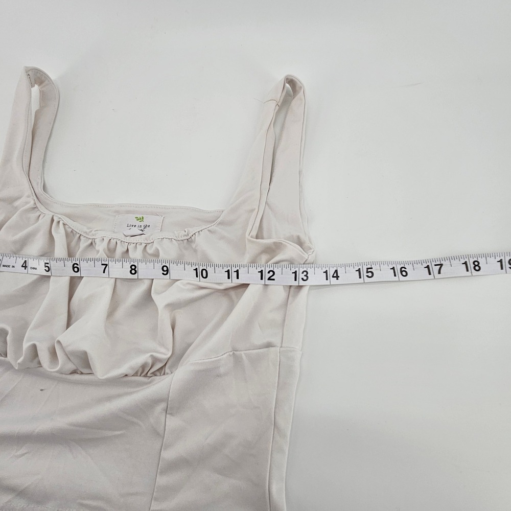 Y2K Women Ruched Babydoll Crop Tank Top  Off-White Medium‎ Festival Minimalist - Picture 3 of 7